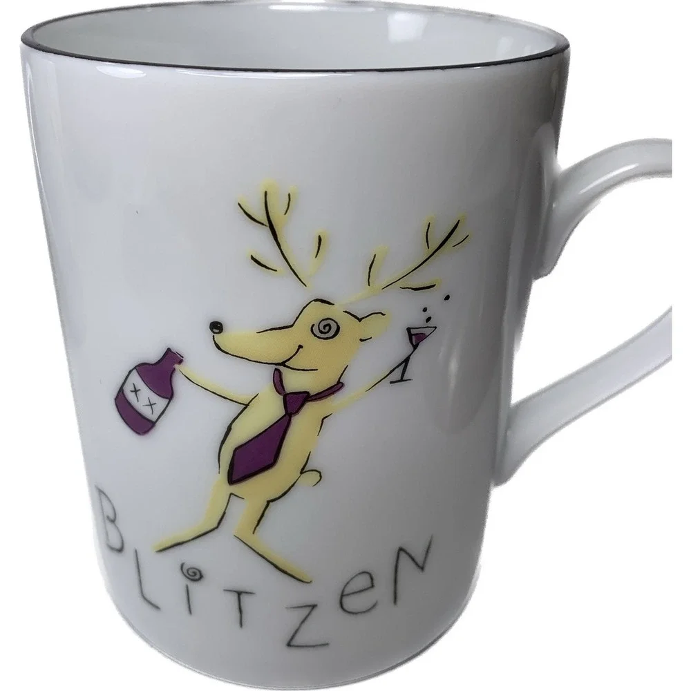 Pottery Barn Reindeer Collection BLITZEN 2 Mugs and 2 Salad Plates Lot of 4